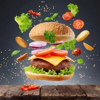 burger with flying elements photo