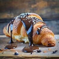 cuerno lleno de chocolate cosas y Relleno es derritiendo desde eso foto