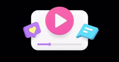 multimédia contenu Feuilleter l'audio jouer bouton social médias réseau app 3d icône animation avec alpha canal réaliste video