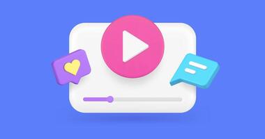 Multimedia content browse audio play button social media network app 3d icon animation realistic video