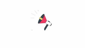 Loud sounds from megaphone line 2D object animation. Information announcement flat color cartoon 4K , alpha channel. Attracting attention with loudspeaker animated item on white background video
