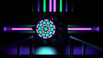 lila och turkos neon valv x dörr bakgrund vj slinga i 4k video