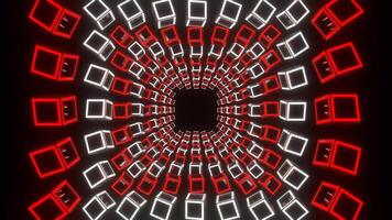 Tunnel Through Moving Red and White Neon Squares Background VJ Loop in 4K video