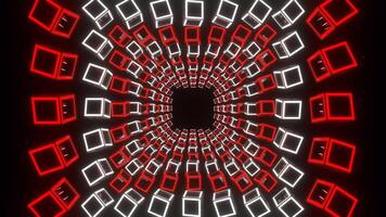 Tunnel Through Moving Red and White Neon Squares Background VJ Loop in 4K video