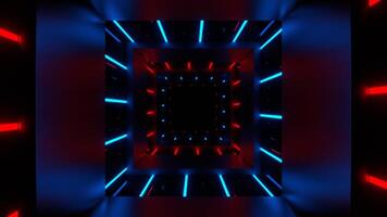 Square Tunnel with Red and Blue Neon Lines Background VJ Loop in 4K video