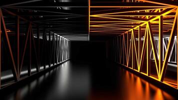 Mirrored Corridor with Orange and White Neon Lines Background VJ Loop in 4K video