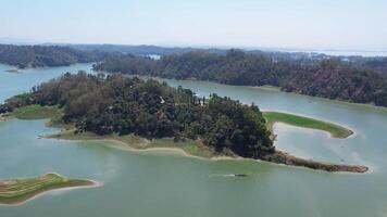 an aerial view of a lake with a small island in the middle video