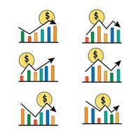 conjunto de gráfico plano color íconos gráficos con dólar vector