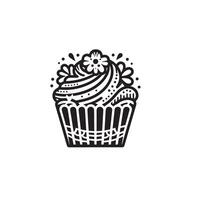 Cup cake silhouette on white background. Cup cake logo vector
