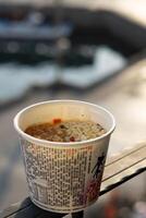 Sunrise Splendor, CloseUp Instant Noodle Bokeh with Taiwan Sky and Ocean Beauty photo