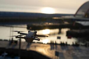 Golden Horizons, Close-Up Drone Flying Sunrise Bokeh in Sky Above Taiwan Ocean photo