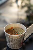 Sunrise Splendor, CloseUp Instant Noodle Bokeh with Taiwan Sky and Ocean Beauty photo