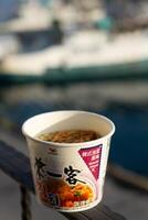 Sunrise Splendor, CloseUp Instant Noodle Bokeh with Taiwan Sky and Ocean Beauty photo