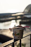 Sunrise Splendor, CloseUp Instant Noodle Bokeh with Taiwan Sky and Ocean Beauty photo