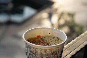 Sunrise Splendor, CloseUp Instant Noodle Bokeh with Taiwan Sky and Ocean Beauty photo