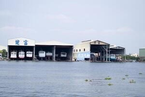 Coastal Maritime View, Pier, Jetty Harbouring Ferry Ships in Taiwan Kaohshiung photo