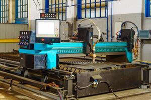 Factory metal producing workshop. Engineering heavy technologies. photo