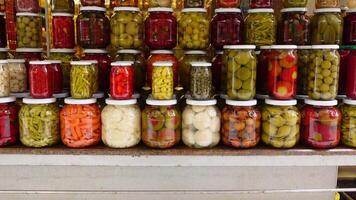 Canned fruits and vegetables in glass jars video