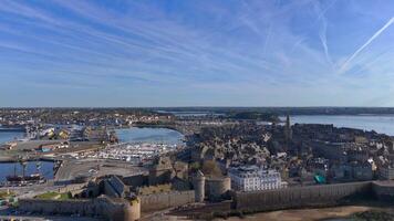 Saint Malo City, France flying over the beach and spring video