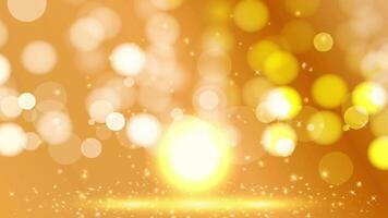 gold particles abstract background with shining golden Floating Dust Particles Flare Bokeh star on yellow background. video