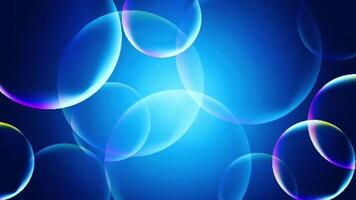 Animation abstract blue background moving particles in blur bokeh effect. circle soap. light bubbles. video