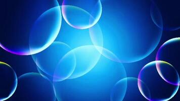 Animation abstract blue background moving particles in blur bokeh effect. circle soap. light bubbles. video