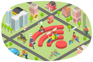 3D Isometric Flat Conceptual Illustration of City Public WiFi png