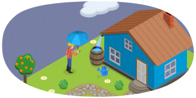 3D Isometric Flat Conceptual Illustration of Rainwater Harvesting png