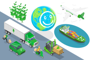 3d isometrische vlak conceptuele illustratie van groen logistiek png