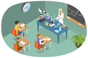 3d isométrico plano conceptual ilustração do química lição png