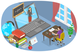 3D Isometric Flat Conceptual Illustration of Online Classes png