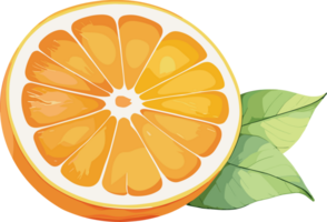 Isolated fresh orange cartoon clipart, design element for logo, infographic, juicy fruit, juice, essential ingredients, healthy food recipes, vitamin C, summer decoration, sour taste, sticker png