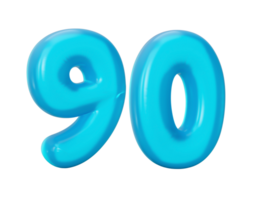 Blue jelly digit 90 Ninety Jelly colorful alphabets numbers for kids 3d illustration png