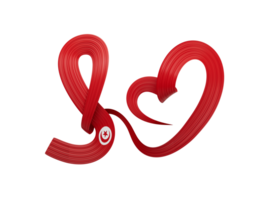 National flag of the Tunisia in the shape of a heart and the inscription I love Tunisia 3d illustration png