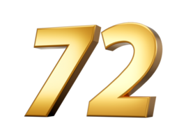 Golden metallic Number 72 Seventy two, 3d illustration png