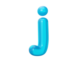 Letter j made of Aqua blue jelly liquid. 3d alphabet small letters 3d illustration png