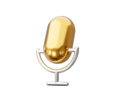 Golden microphone, mic live studio recording and broadcasting. Music award or sound 3d illustration png