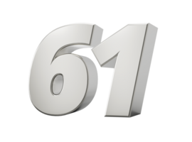 3d Shiny Silver Number 61, Sixty One 3d Silver Number, 3d illustration png