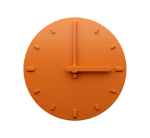 Minimal Orange clock 3 o'clock abstract Minimalist wall clock 3d Illustration png