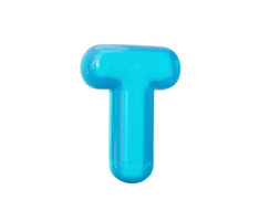 Aqua Blue jelly T letter - 3d illustration png