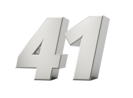 Silver 3d numbers 41 Forty one. 3d illustration png