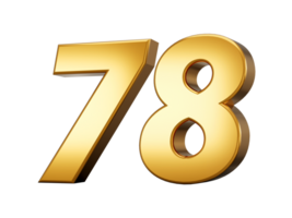 3d Shiny Gold Number 78, Seventy Eight 3d Gold Number, 3d illustration png