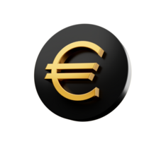 Gold euro currency money icon sign or symbol with black circle business and financial exchange 3D illustration png