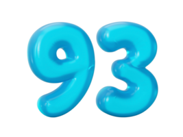 Blue jelly digit 93 Ninety Three, Jelly colorful alphabets numbers for kids 3d illustration png