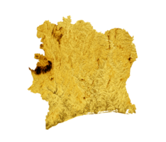 Ivory Coast Map Golden metal Color Height map 3d illustration png