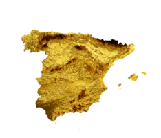 Spain Map Golden metal Color Height map 3d illustration png