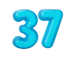 Blue jelly digit 37 thirty seven Jelly colorful alphabets numbers for kids 3d illustration png