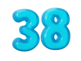 Blue jelly digit 38 thirty eight Jelly colorful alphabets numbers for kids 3d illustration png