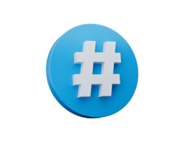 3d hashtag simbolo icona su blu cerchio 3d illustrazione png