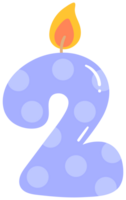 Kids hand drawn cute party candle number 2 png